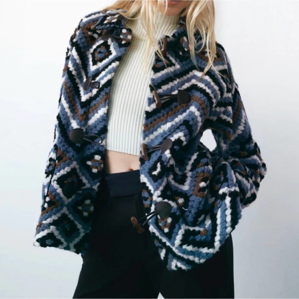 Zara Crochet Lapel Collar Toggle Chunky Oversized Jacket Womens Size: XS - Picture 1 of 9